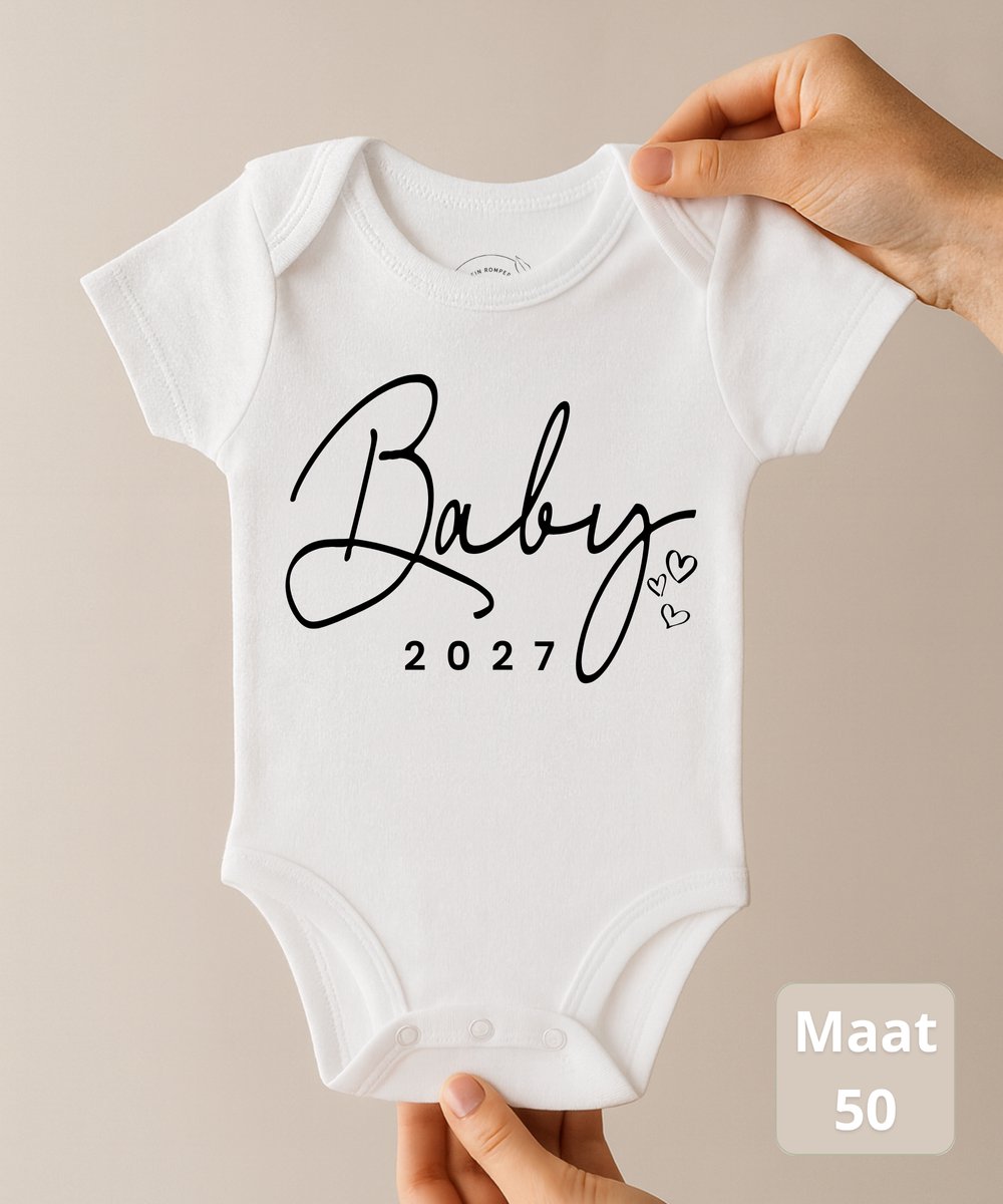Ohana Advent® Baby 2027 – Baby Romper met tekst – Newborn Maat 50 – 0-1 Maand – Zwangerschap Aankondiging & Kraamcadeau – 100% Katoen – 260gsm Premium katoen