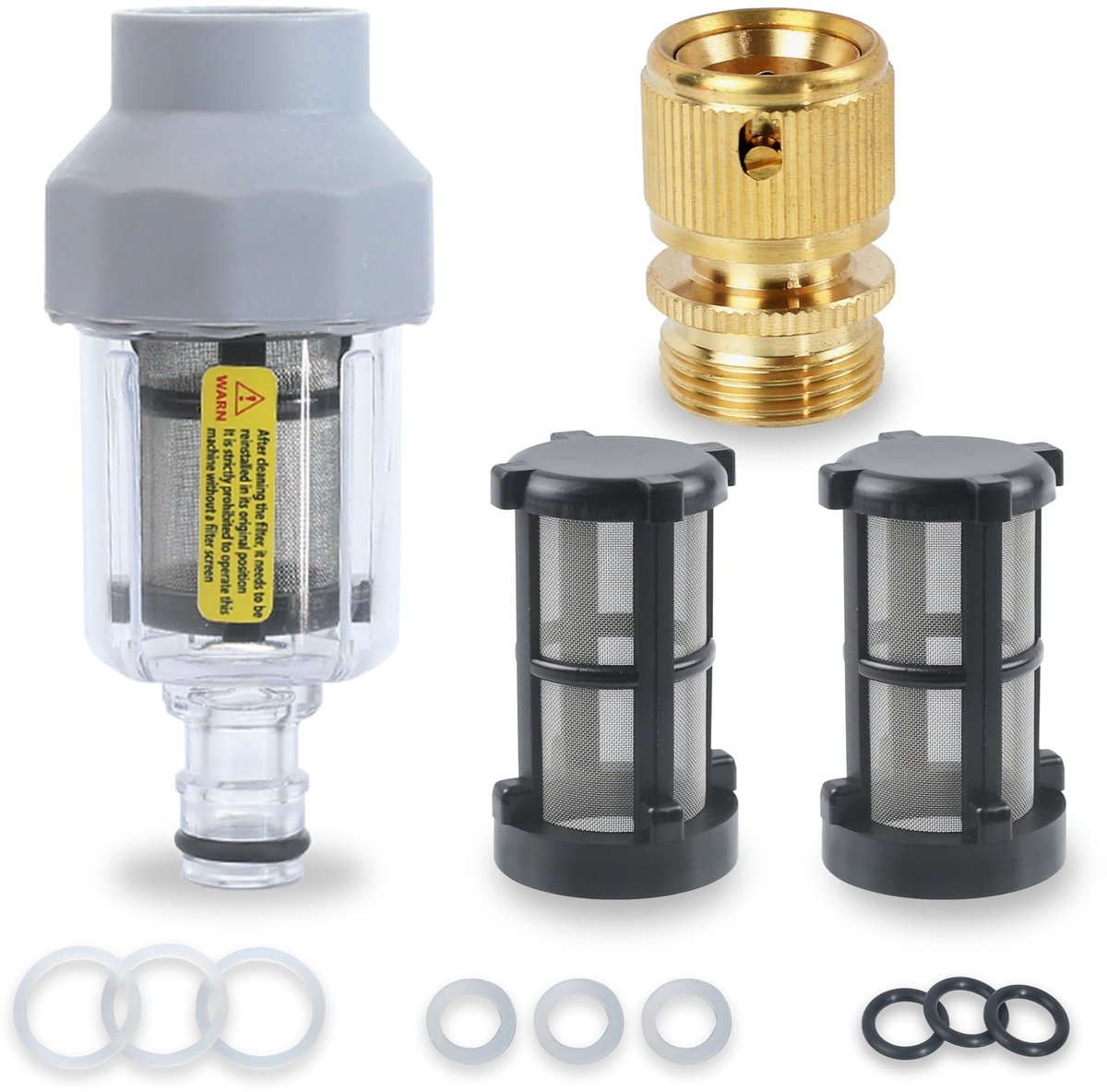 Dailygoods - Hogedrukreiniger Filter met Massief Messing Snelkoppeling voor Tuinslang & Camper