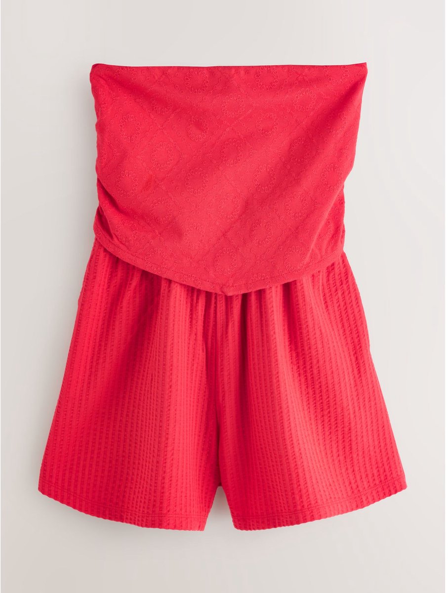 Next - Dames - Jersey bandeau-playsuit met puntige zoom - Rood