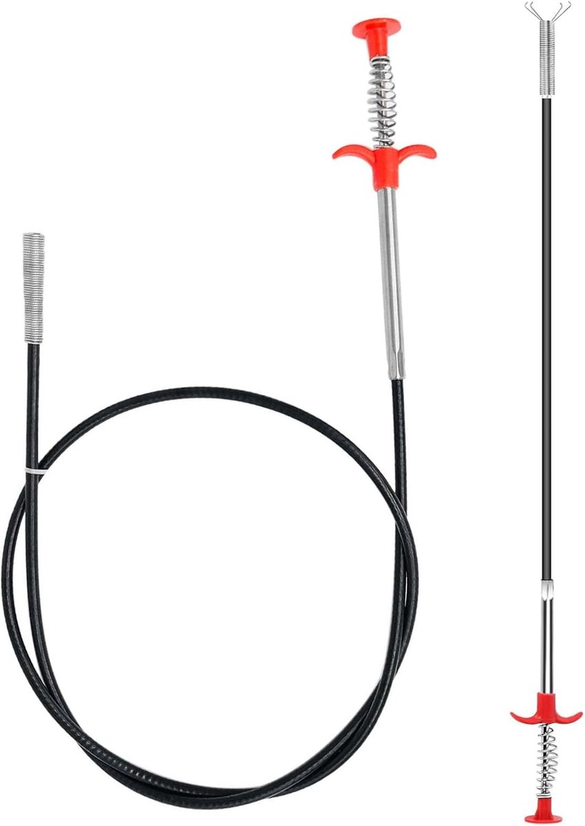 Thijox - 200 cm/90 cm Flexibele Klauwgrijper 2 Stuks - Telescopische Afvoerreiniger voor Keuken en Badkamer - Robuuste Buisreiniger met Spiraalgrijpar
