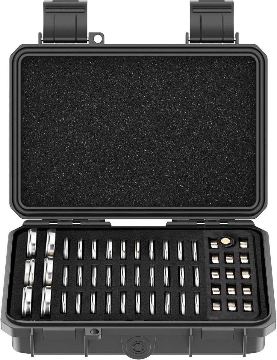 Thijox - Waterbestendige Coin Cell Batterij Organizer Case met 65 Slots voor CR2032 CR2025 CR2016 LR44 en meer - Zwarte Opbergdoos voor Batterijen