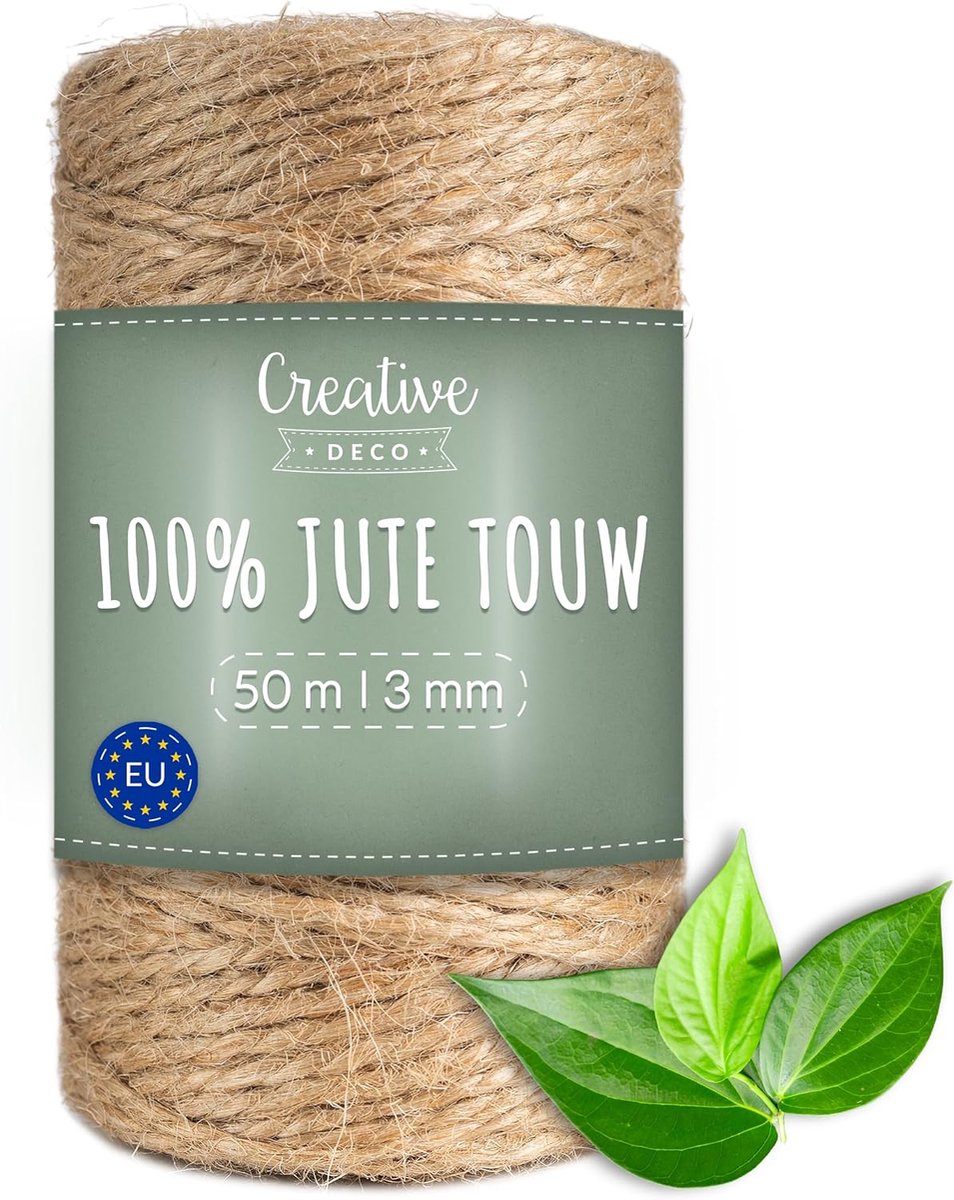 Thijox - 50 m Jute Koord Bruin | 2-3 mm Dikke 3-Lagige Jutesnaar voor Decoratie, Bloemisterij, Doe-het-zelf Handwerk, Verpakking en Recycling