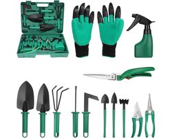 Thijox - Coolty Tuingereedschap 13-delige Set met Opbergdoos - Roestvrij Staal en A3-Staalplaat - Groen Tuingereedschap voor Tuinliefhebbers