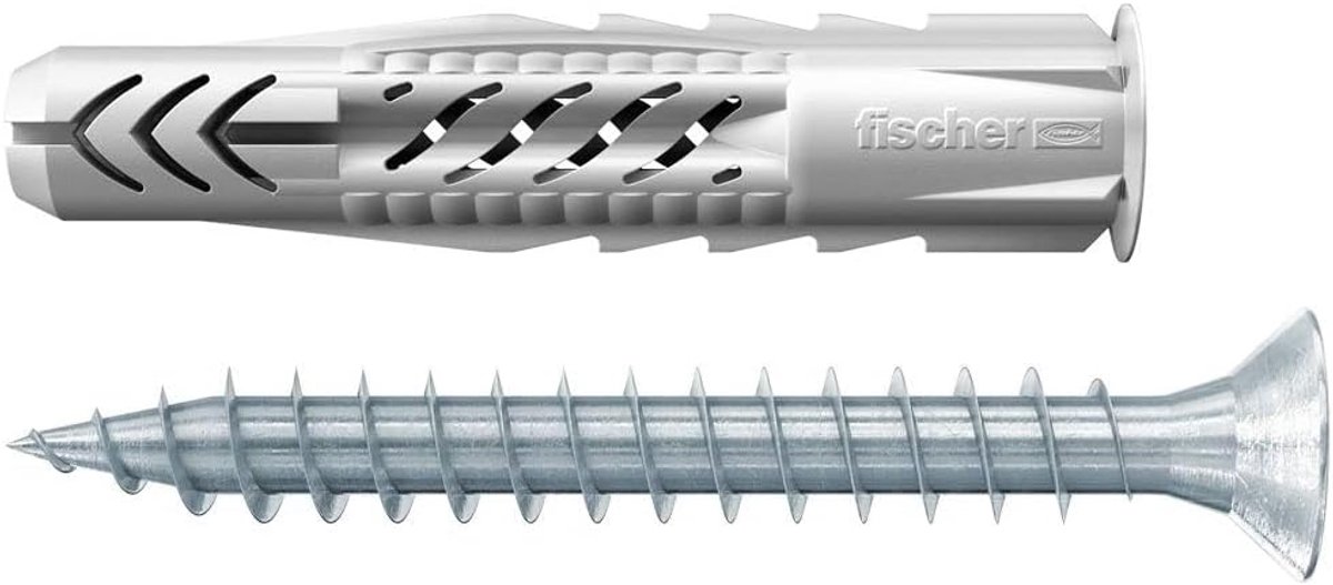 SnelShoppen - Universele Pluggen 8 x 50 R Nylon Pluggen met Schroeven - Multifunctionele Bevestigingspluggen voor Beton, Gipsplaat, Kalkzandsteen - 25