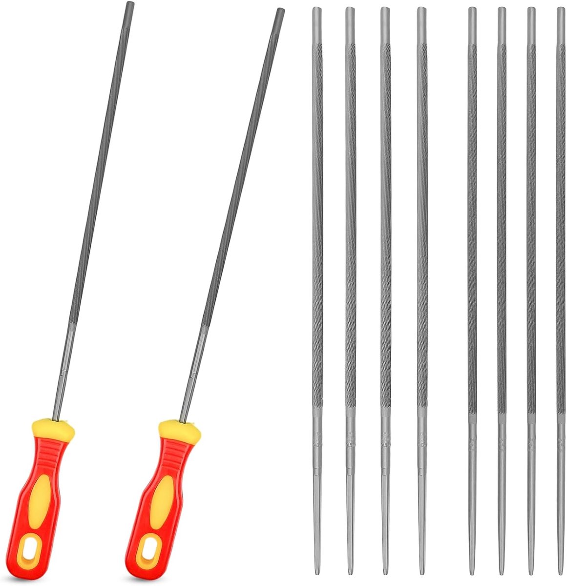 Thijox - 10 Stuks Kettingzaag Vijlen Set 4 mm en 4,8 mm met Handvat, Professionele Slijpvijlen voor Kettingzagen, Duurzaam Koolstofstaal, Perfect voor