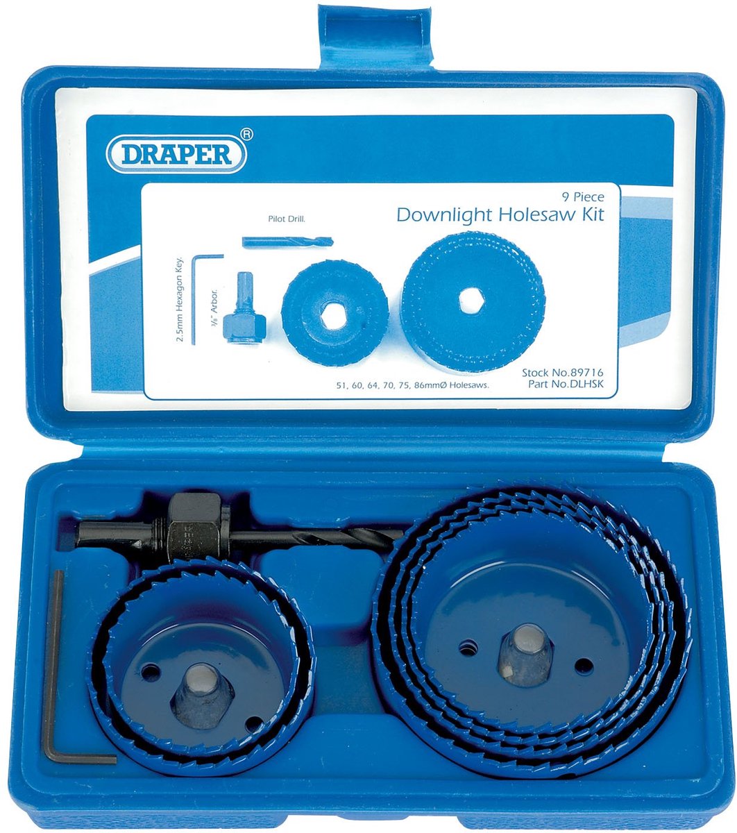 Thijox - 9-delige Gatzaagset voor Downlights | Gatsnijset 51-86 mm | Koolstofstalen Messen | HSS Pilotenboor | Inclusief Zeshoeksleutel | Perfect voor