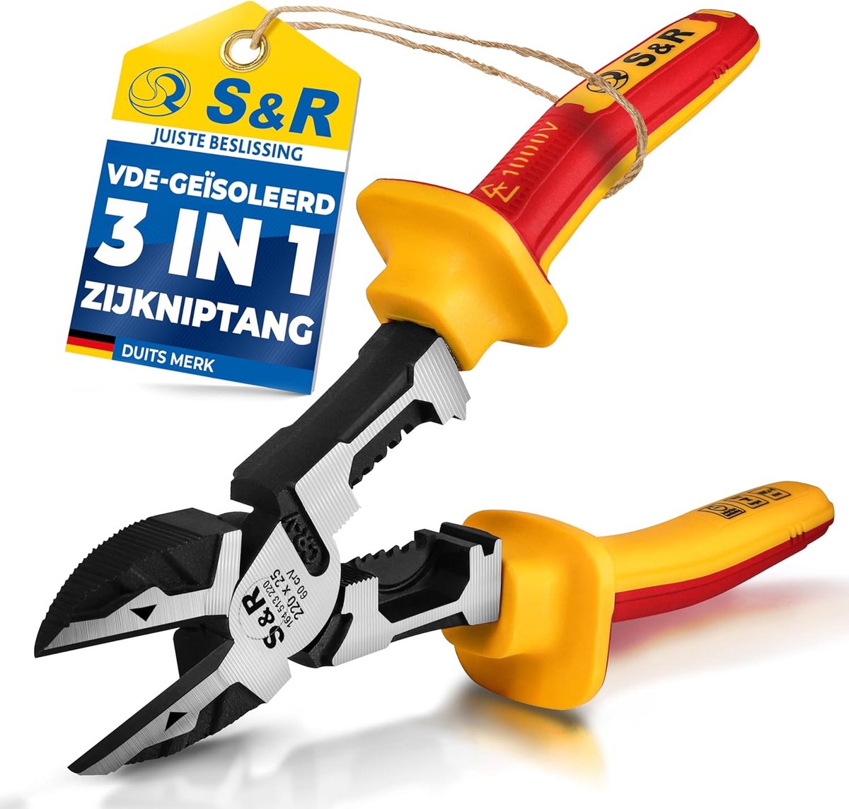 SnelShoppen - Zijkniptang 220mm VDE-geïsoleerd 1000V - Professionele Kniptang voor Koper Aluminium Kabel met Antislip Handgrepen - 60CrV Staal - Kabel