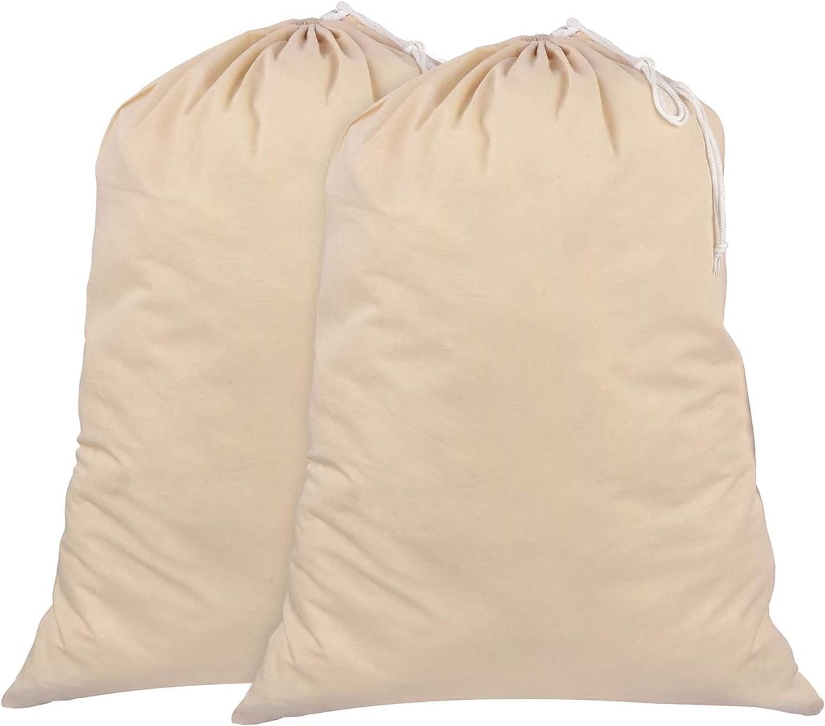 Thijox - Waszak set van 2 - 71 x 91 cm, 100% katoen, duurzame wasverzamelzak met trekkoord - 75 l extra grote opvouwbare waszak voor thuis, camping en