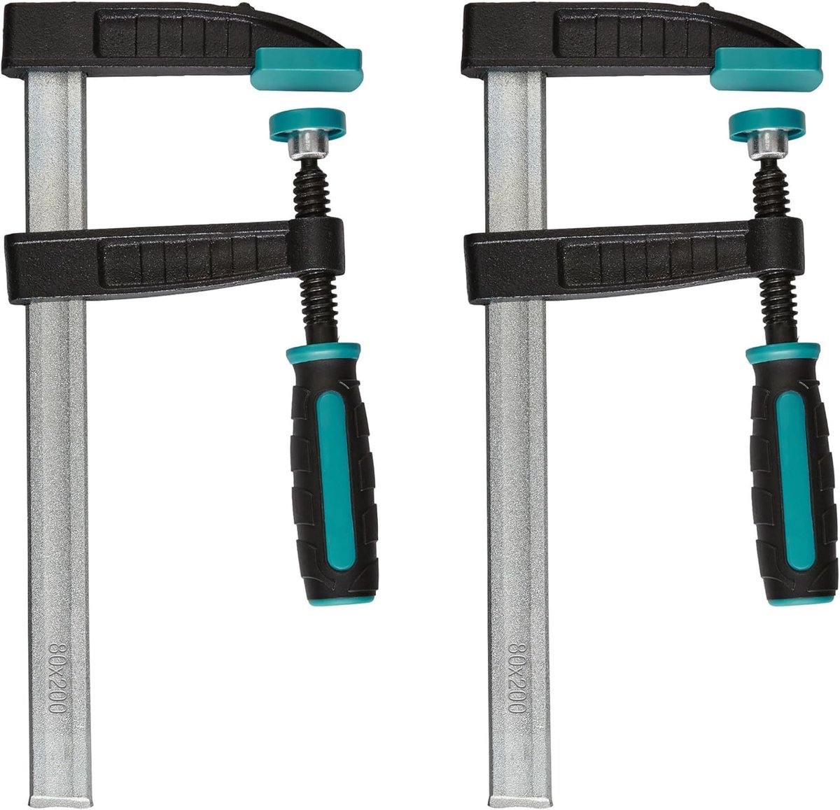 Thijox - Schroefklemmen Set 2 Stuks - F-Klem met 200 mm Spanwijdte, 80 mm Keel, Ergonomische 2K-Greep & 270 kg Klemkracht voor Houtbewerking en Metaal