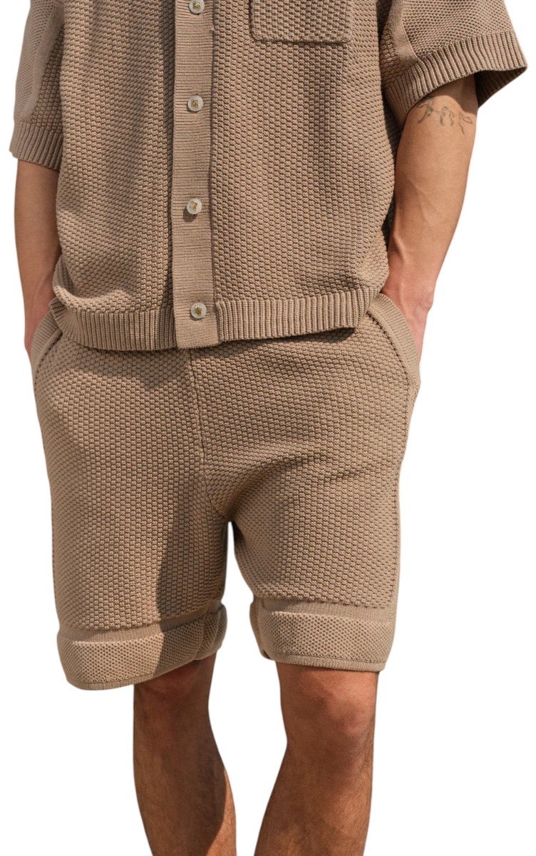 The Couture Club Heren Korte Broek Bruin TCCM3071 Contrast Knit Crochet
