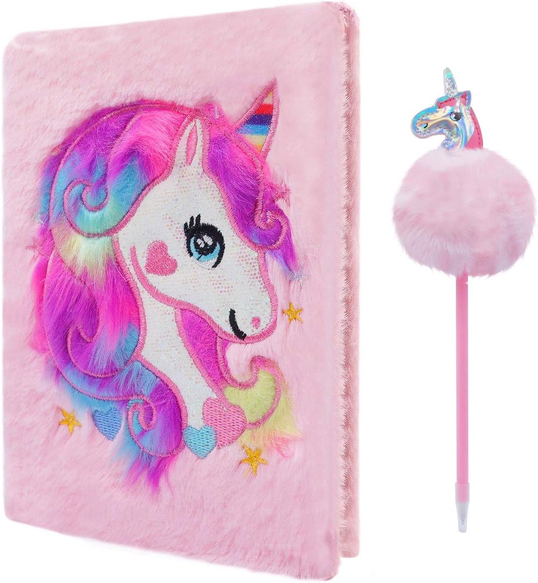 Thijox - Pluche Eenhoorn-Notitieboek voor Meisjes, Magisch Dagboek met 160 Pagina's voor Schrijven en Tekenen, Roze Pluizig Notitieboek voor Verjaarda