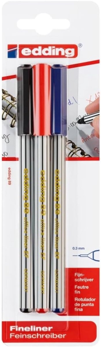 Thijox - Fineliner Set - 3 Stiften in Zwart, Rood en Blauw - Extra Fijne Ronde Punt 0,3 mm - Viltstiften voor Precisie Schrijven, Tekenen, Accentueren