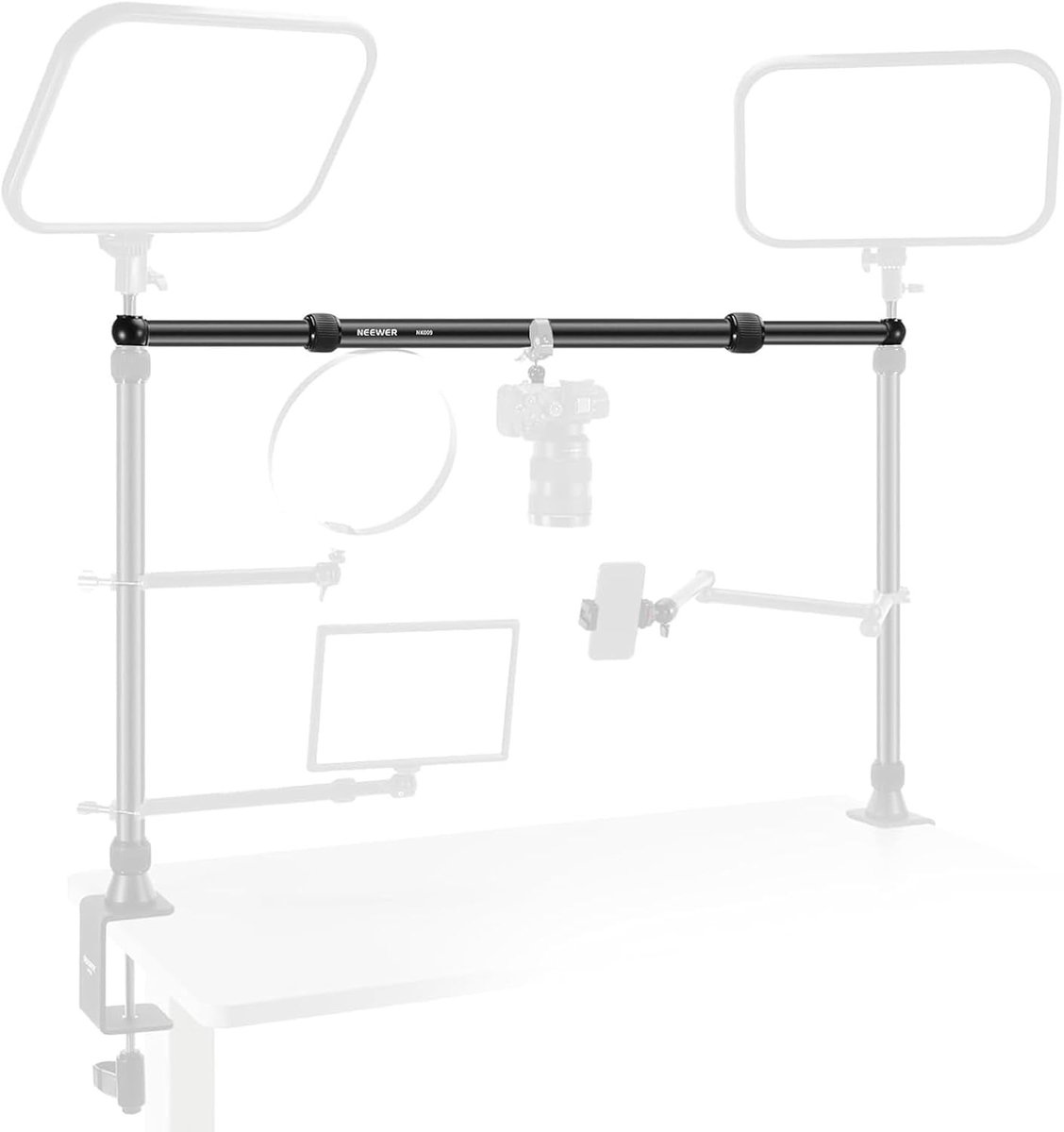 Horizontale Boom Arm 3-5ft voor Overhead Desk Camera Mount Rig, Verstelbare Cross Arm voor Telefoonhouder, LED Verlichting en Videoproductie