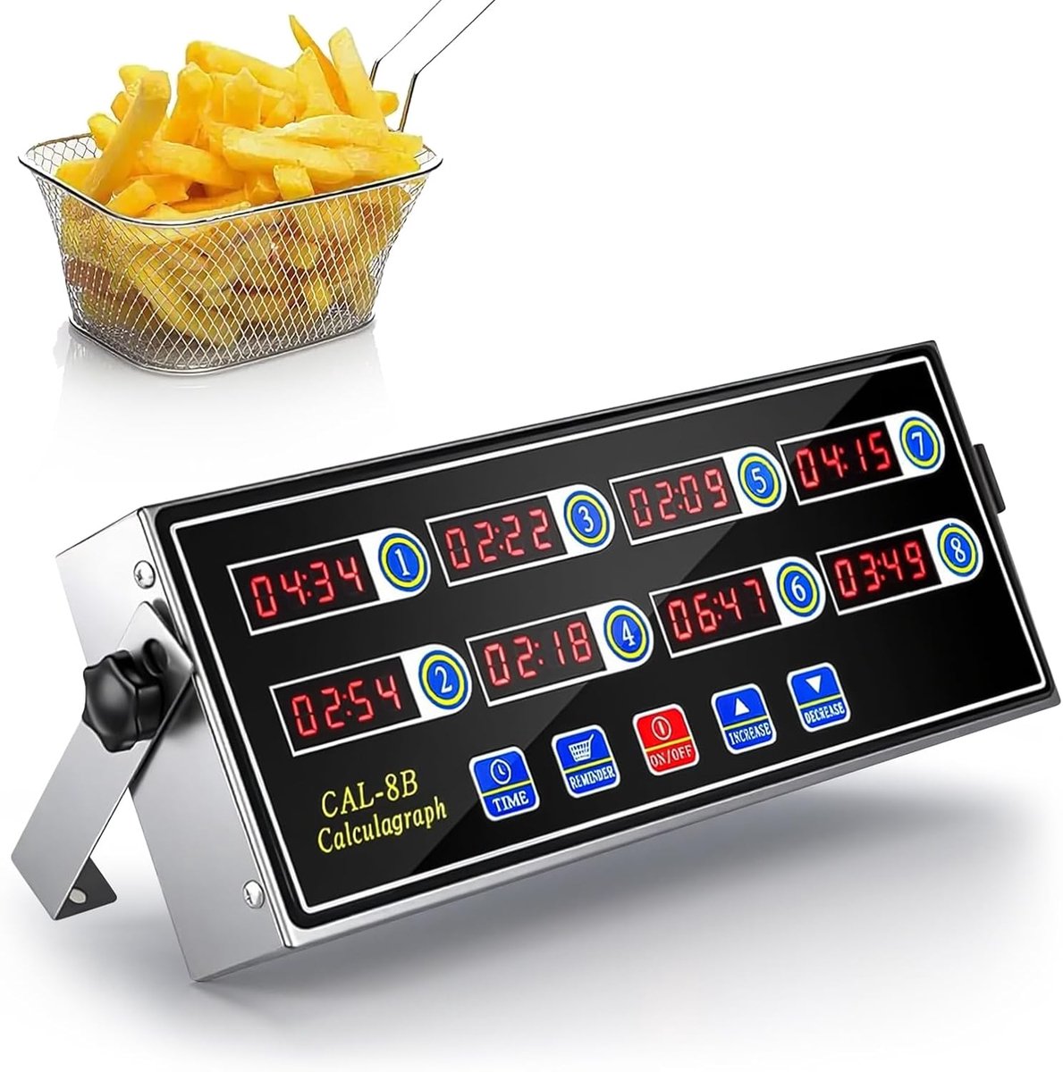 Thijox - 8-kanaals digitale keukentimer met roestvrijstalen frame, instelbaar volume zoemer, LED-display en achterstandaard voor thuis, restaurant en