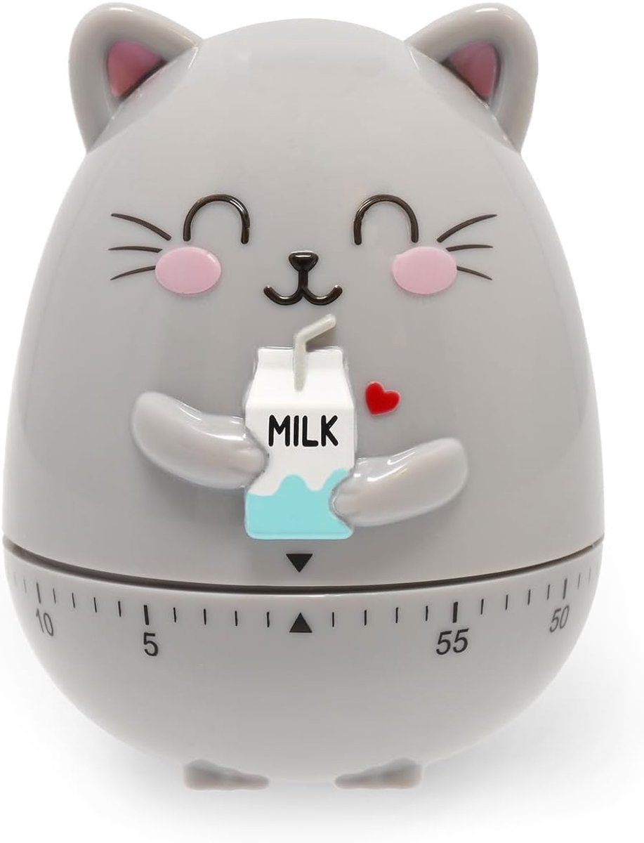Thijox - Handmatige Keukentimer Kitty Motief, 60 Minuten, Batterijloos, 6 cm Diameter, 8 cm Hoogte, Perfect voor Koken en Bakken in de Keuken