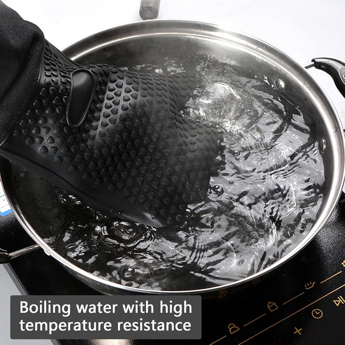 Thijox - Extra lange ovenwanten hittebestendig katoen voering 50 cm zwart - 1 paar keukenhandschoenen voor koken bakken BBQ, multifunctioneel en comfo