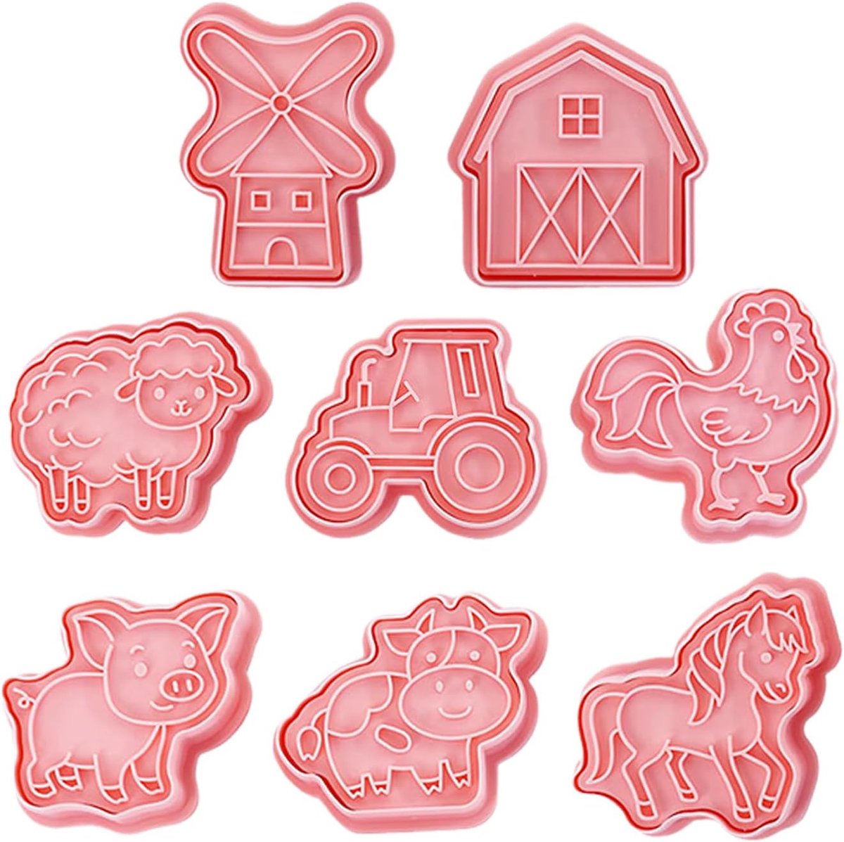 Koekjesuitsteekvormen set van 8 - Boerderij dieren - Plastic - Leuk voor het bakken - ShopVlot