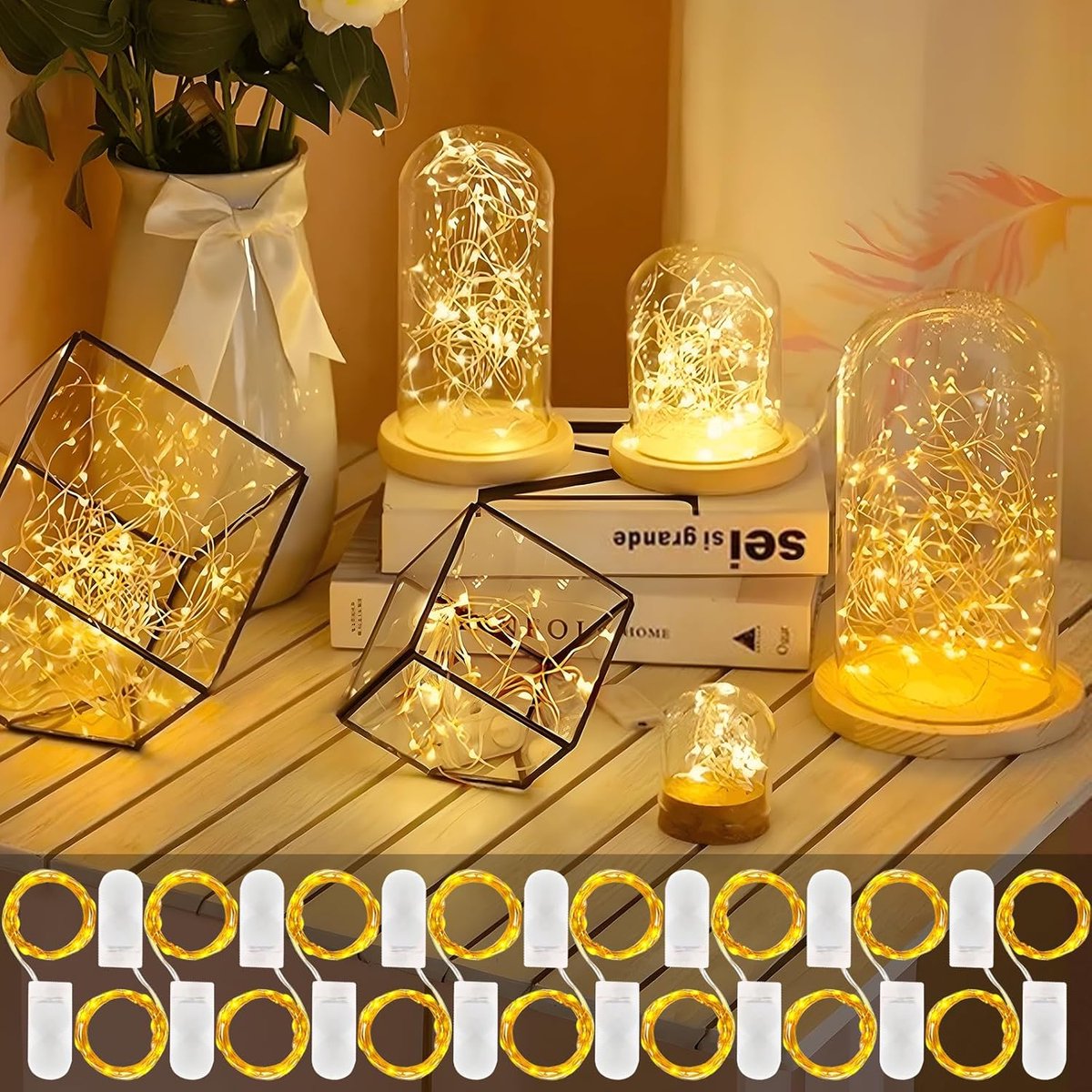 SnelShoppen - LED-Lichtketting op Batterij 2M 20LEDs Mini Kerstverlichting Warm Wit Koperdraad voor Binnen Buiten Feest DIY Tuin Kerstmis