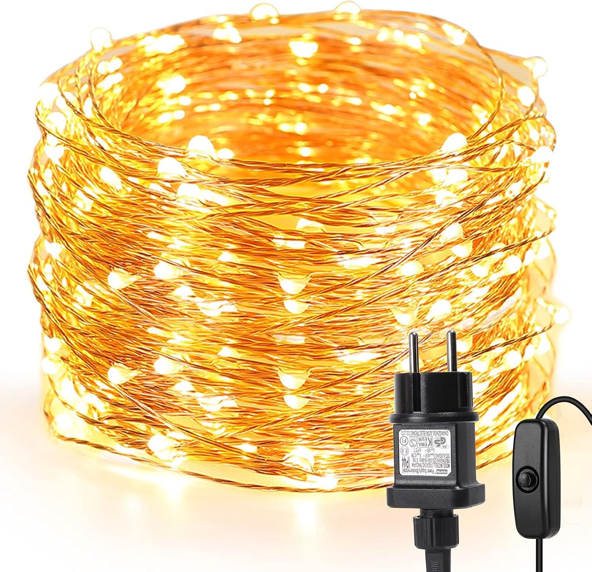 SnelShoppen - 20M LED Lichtsnoer Koperdraad, 200 Waterdichte LEDs, Warmwit, Stekker, Voor Binnen, Buiten, Feest, Bruiloft, Sfeerdecoratie