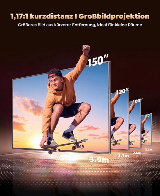 Smart Beamer - 4K Projector - Thuisbioscoop Ervaring - Geïntegreerd Google TV - 1080P Full HD - Zwart van smart — afbeelding 5