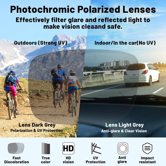 SnelShoppen - Fotocromatische Flip-Up Clip-On Zonnebril voor Heren en Dames - UV400 Gepolariseerde Lichtadaptieve Lenzen, HD Zicht, Ideaal voor Autori van snelshoppen — afbeelding 2