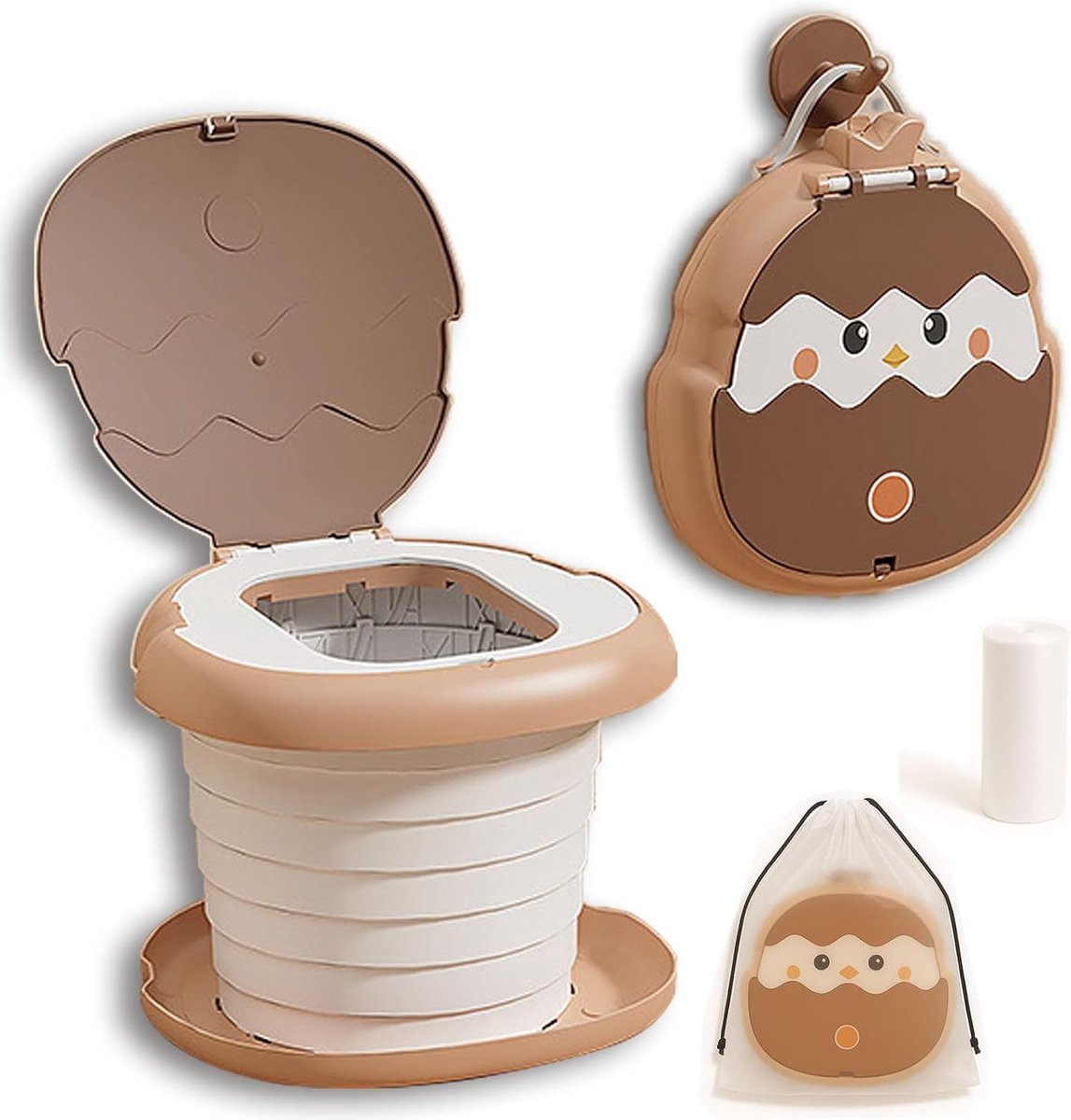 Thijox - Opvouwbaar Babypotje voor Kinderen, Reispotje en Toilettrainer, Camping en Thuisgebruik, Met 20 Wegwerp Noodtassen, Bruin