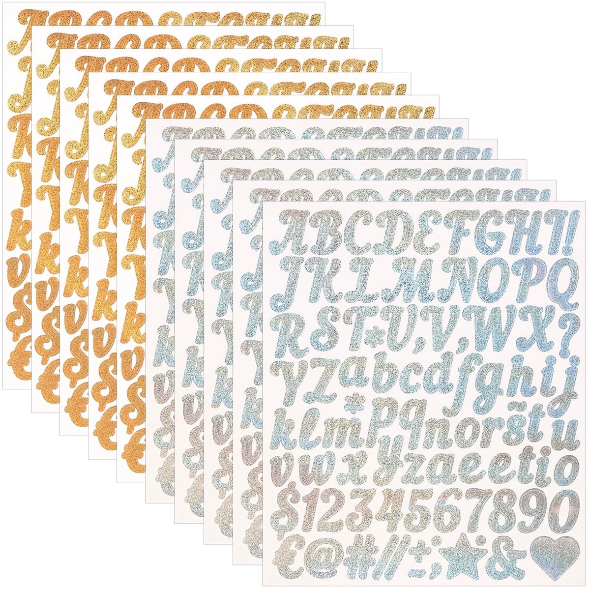 Inovra - 10 vellen, 880 stuks, vinyl letternummerstickers, brievenbus, alfabet, nummerstickers voor brievenbus, teken, doe-het-zelf plakboeken, afstudeerdoppen, posterbord, waterflessen decor