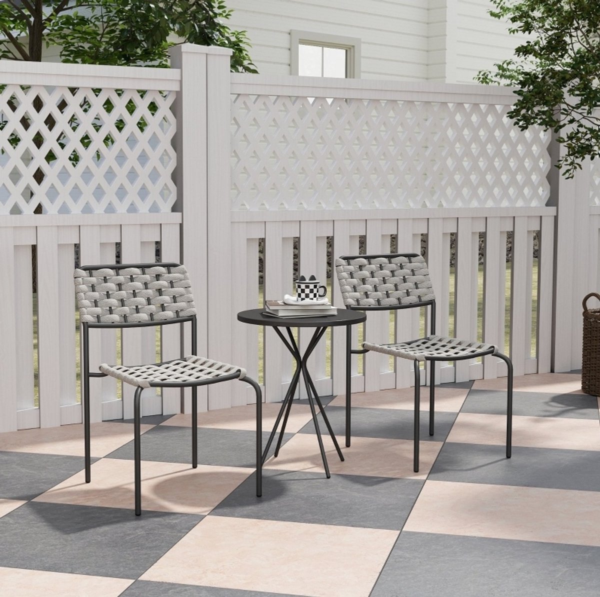 DESMIU Bistroset 3-Delig Voor 2 Personen - Stapelbare Stoelen Met Ronde Tafel - Voor Balkon, Tuin En Terras - Staal Grijs