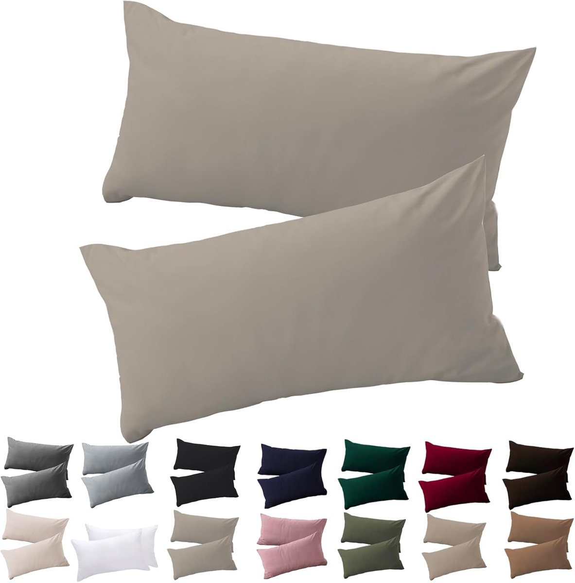 SnelShoppen - Set van 2 Taupe Kussenslopen 40 x 60 cm, Hypoallergene Microvezel, Met Ritssluiting, Ideaal voor Slaapkamer en Woonkamer