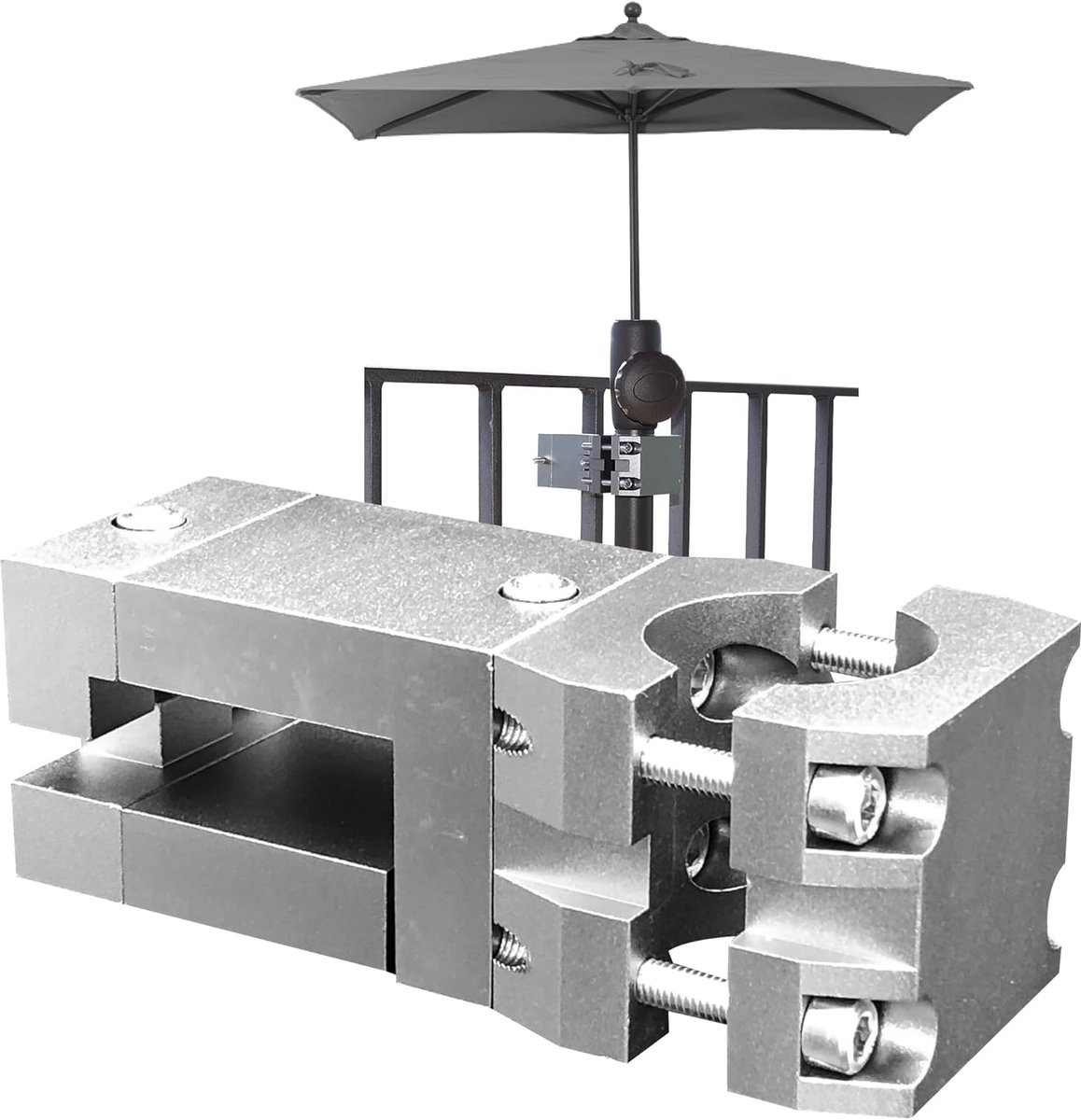 Thijox - Parasolhouder V2.50/38 voor Balkonleuning - Vierkante Parasolstandaard - Antraciet Lichtgrijs Aluminium - Perfect voor Tuin, Balkon, Camping