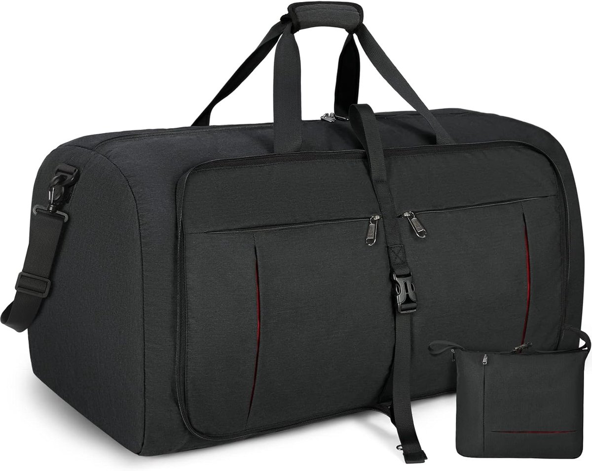 Thijox - Opvouwbare reistas 65L, 80L, 100L - Sporttas met schoenenvak - Lichtgewicht, waterdicht nylon, weekendtas voor heren en dames, zwart/blauw, c