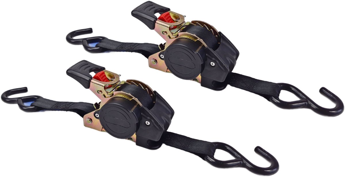 BCF-Products Automatische spanband - met S haken - 3 meter - Zwart - 2 stuks - Zelfoprollend - 25mm
