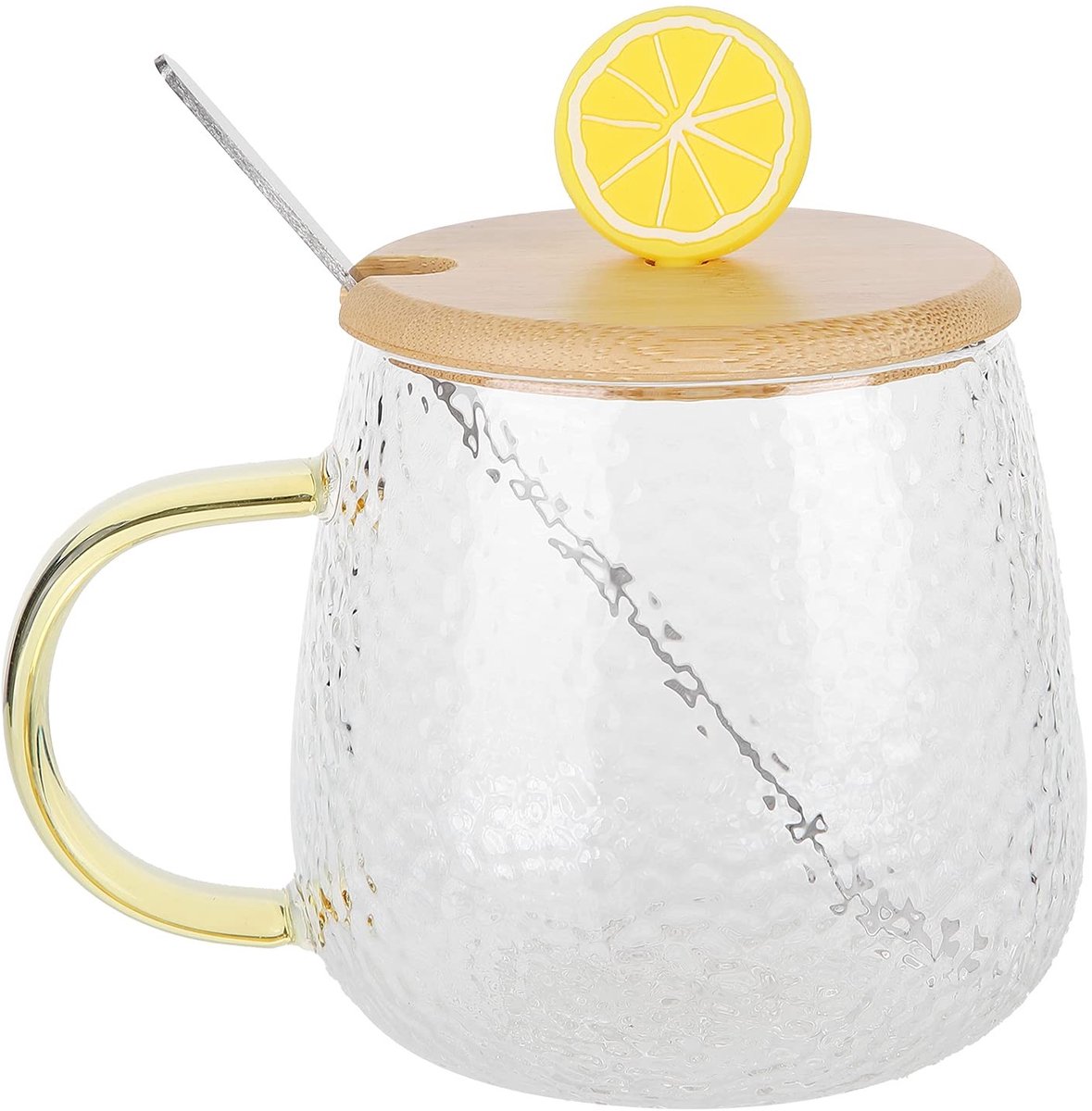 Dailygoods- Beker Hittebestendig - Borosilicaatglas - Roestvrijstalen Lepel - Deksel - Lichtgewicht - Elegant Ontwerp - Glazen Mok
