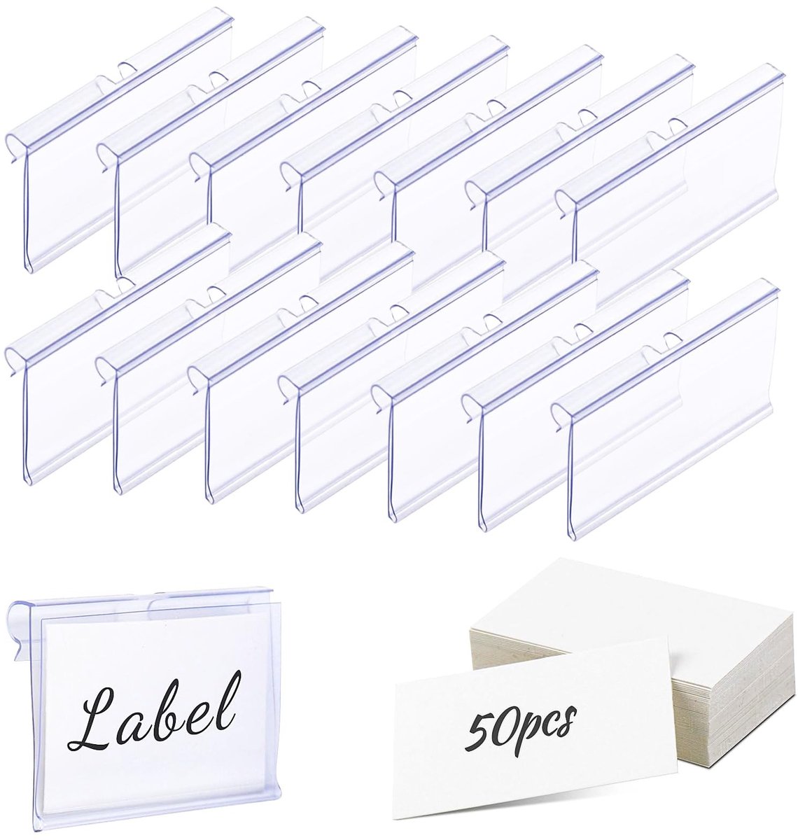 Dailygoods- Prijskaarthouder 50 stuks - Duidelijke Etikethouder - Herbruikbare Labelhouder - Plastic Draadplank - 7,6 cm x 4,2 cm - Dubbele Kliksluiting