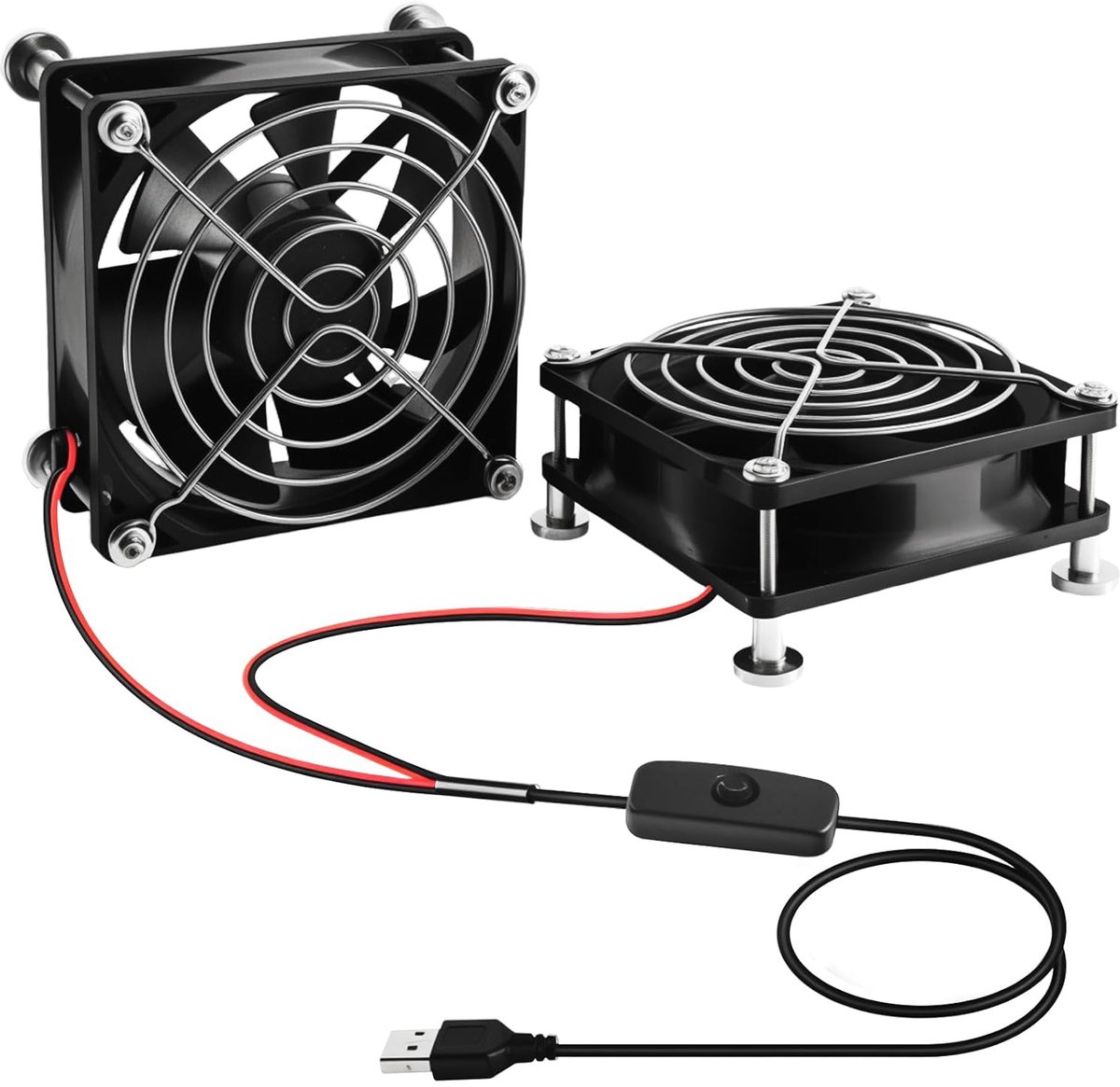 Thijox - 80 mm USB-ventilator, 5 V Dubbele Mini-ventilator voor Computer, Laptop, Router, TV-box - Met Schakelaar, Ideaal voor Thuis en Op Kantoor