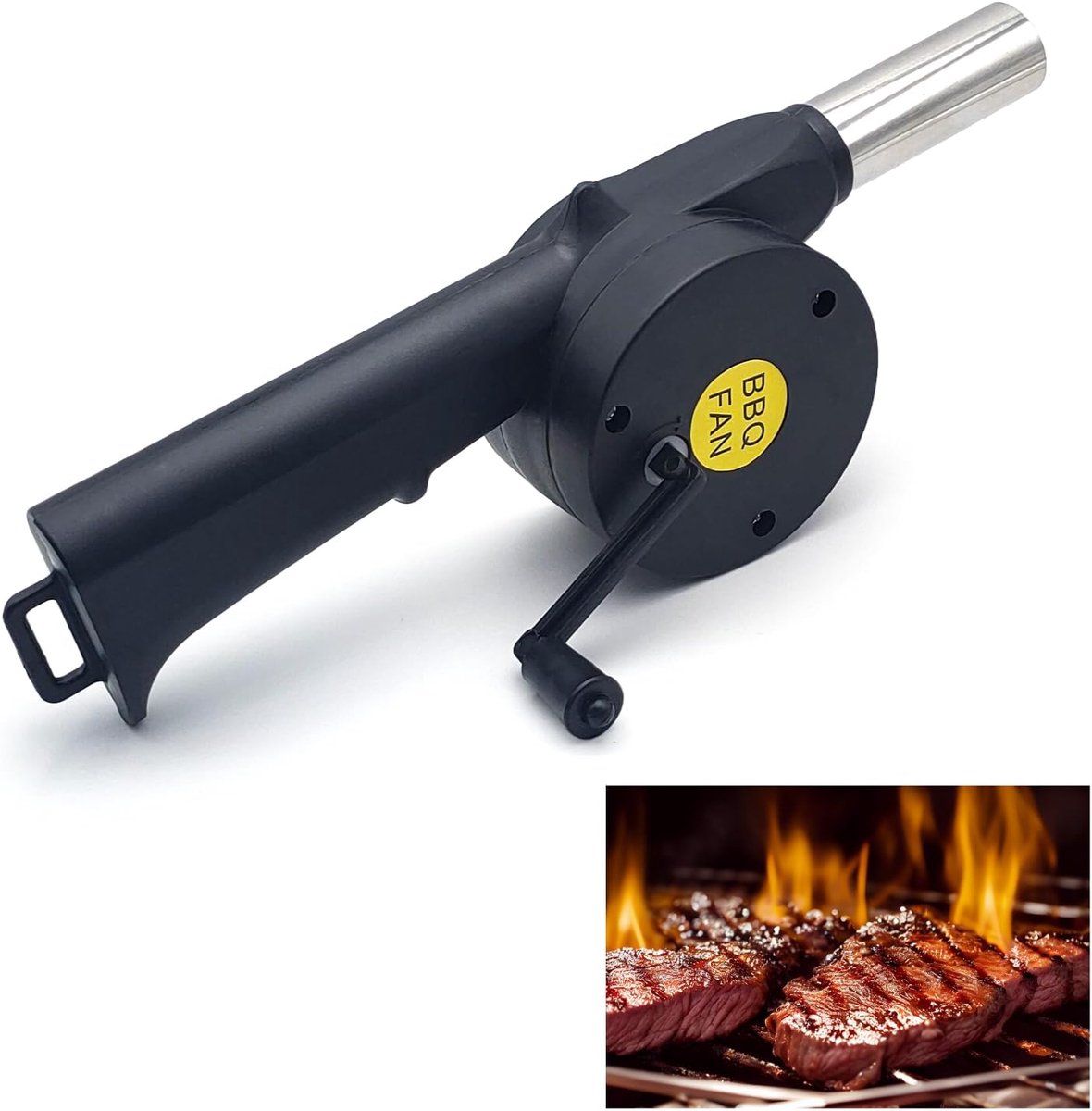 Thijox - Handventilator met Zwengel voor Barbecue, Draagbaar en Compact, Ideaal voor Buiten Koken, Camping, Picknick en Tuinfeest