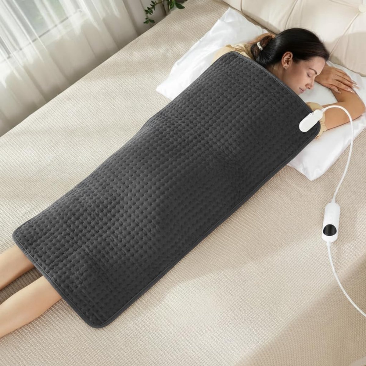 SnelShoppen - Extra Groot Verwarmingskussen XXL 100x50 cm - Elektrische Warmtemat met 10 Temperatuurstanden, Timer, Zacht Flanel voor Rug, Schouder, N