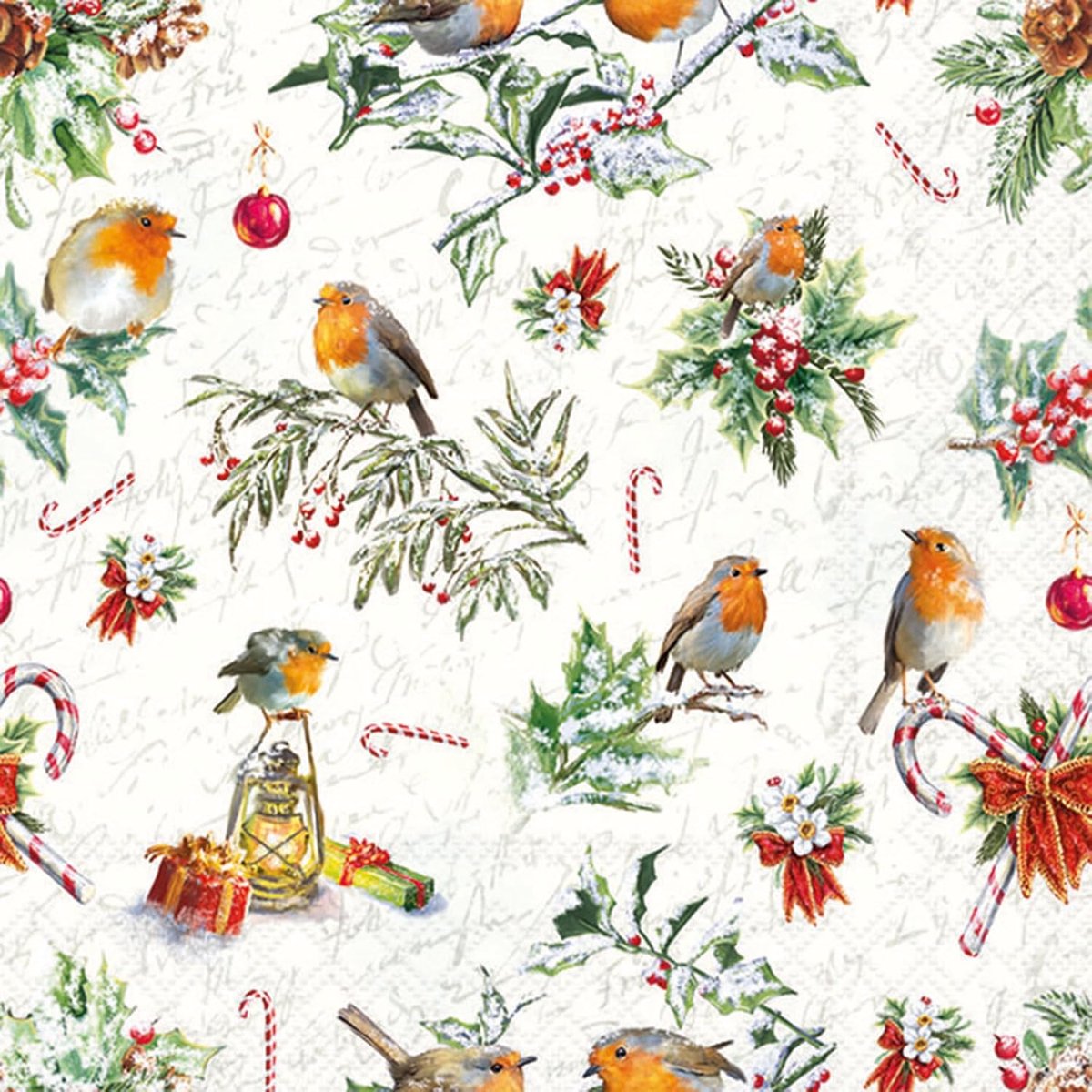 Thijox - Ambiente Kerstservet 33cm - 20 Stuks - 3-laags Papieren Servetten met Robins en Kerst Ornamenten - Ideaal voor Feestdagen, Kersttafels, en Ev