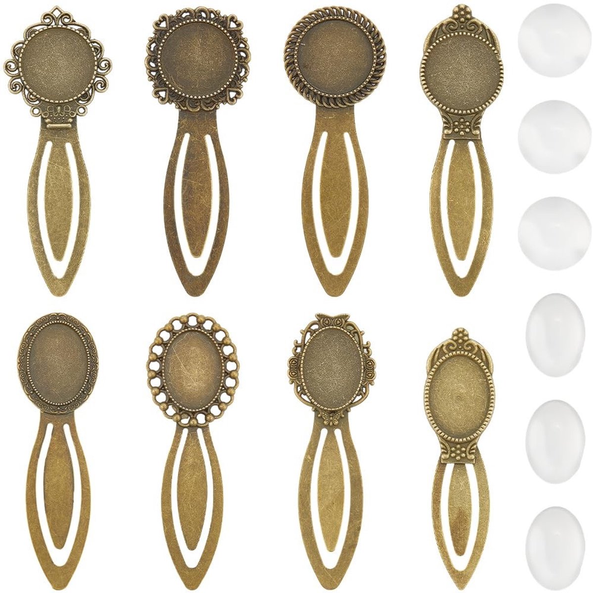 Dailygoods- Bladwijzers 16 stuks - Antieke Bladwijzers - Vintage Legering - Glas Cabochon - Boeken Markers - DIY Accessoires - Boekenleggers