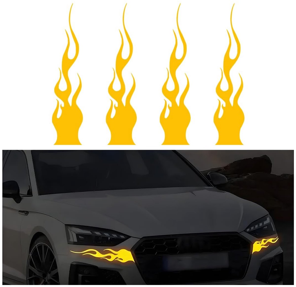 Dailygoods- Vlamstickers 4 stuks - Reflecterende Vlamstickers - Vinyl Sticker - Auto Accessoires - Decoratieve Auto's - PET Materiaal - 29 x 5,7 cm - Autostickers