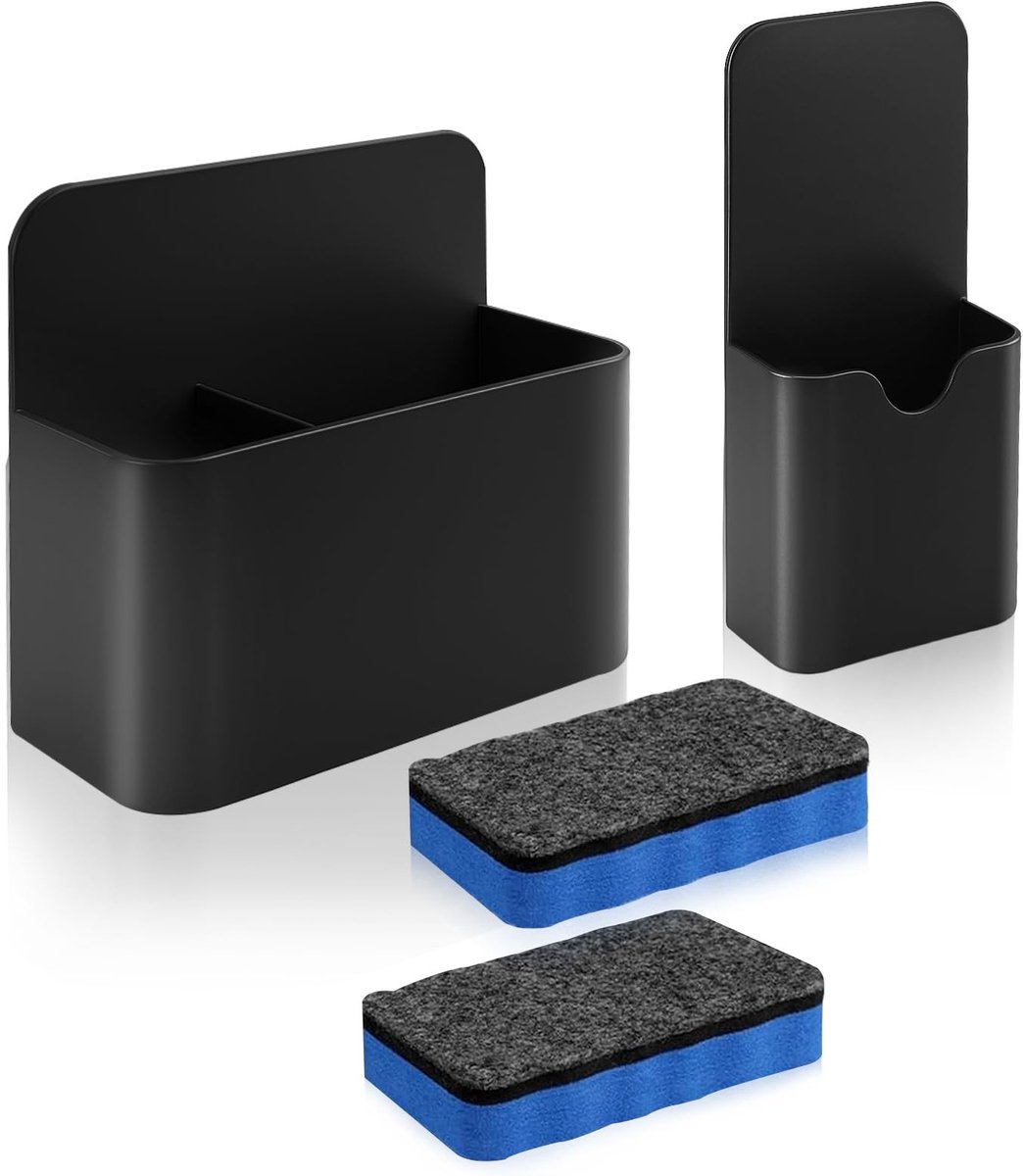 Dailygoods - 2 stuks magnetische pennenhouders voor whiteboard, pennenhouder voor whiteboard, magnetische pennenhouder met vakken, magnetische pennenhouder (zwart)