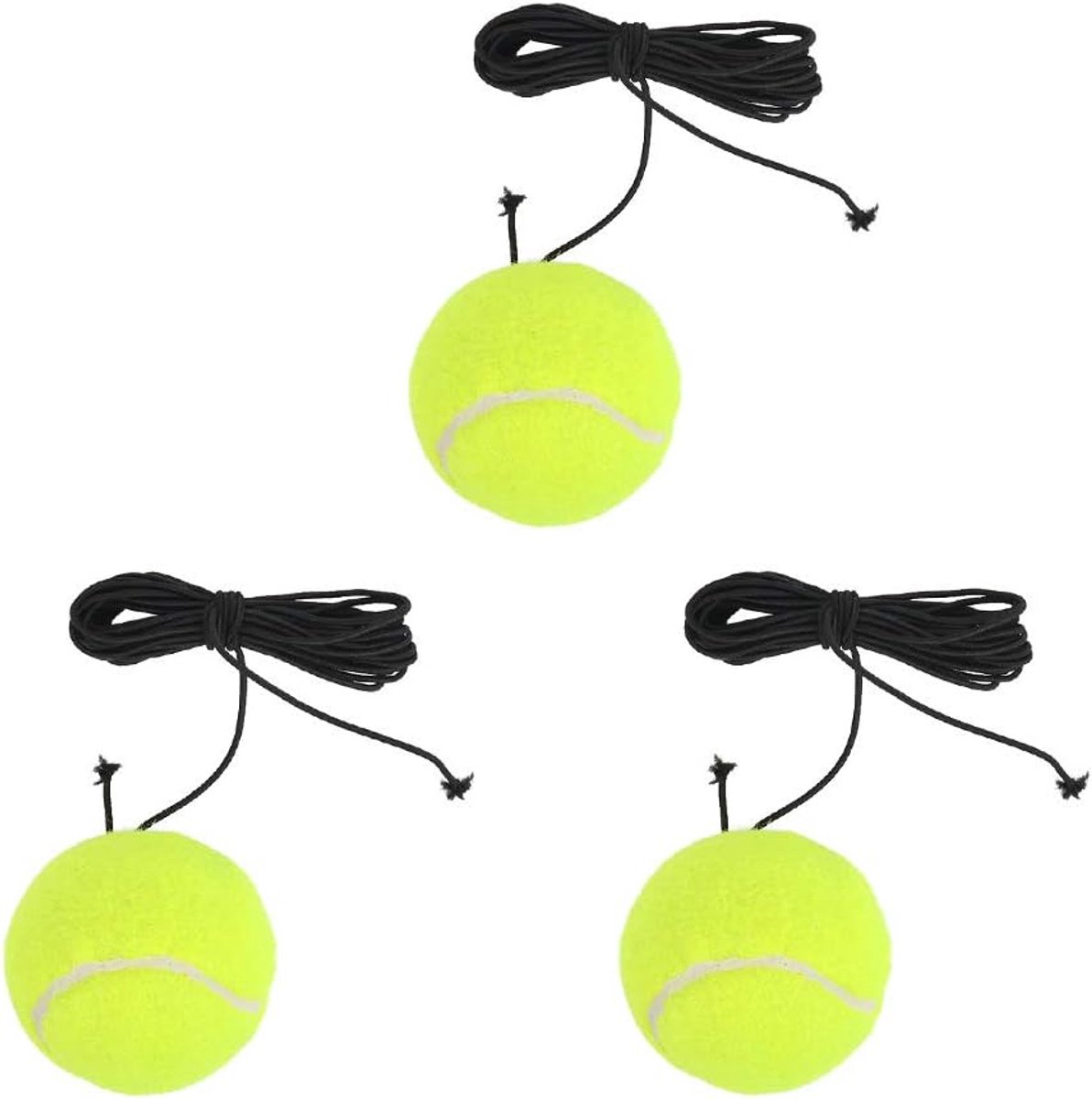 Thijox - 3 Stuks Tennisballen Met Koord - Elastische Tennistraining Bal Voor Beginners en Volwassenen - Duurzaam Rubber - Solo-Training - Rebound-Ball