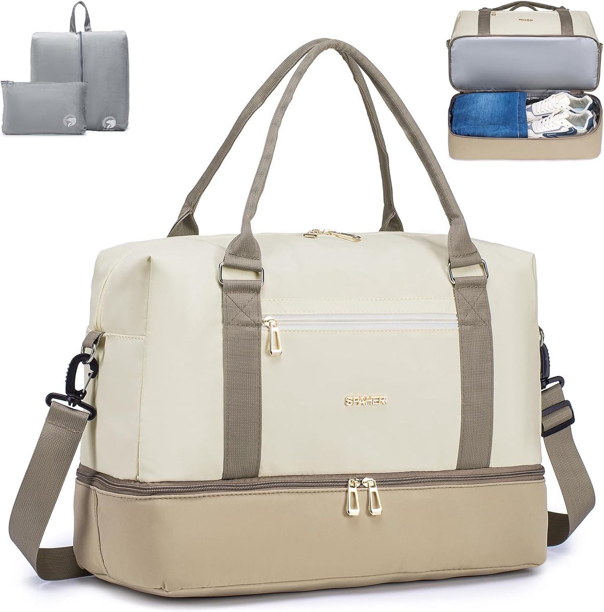 Thijox - 30L Reistas Sporttas Dames Handbagagetas 45x36x20cm Waterdicht Lichtgewicht Weekendertas met Schoenenvak Perfect voor Reis, Fitness en Zieken