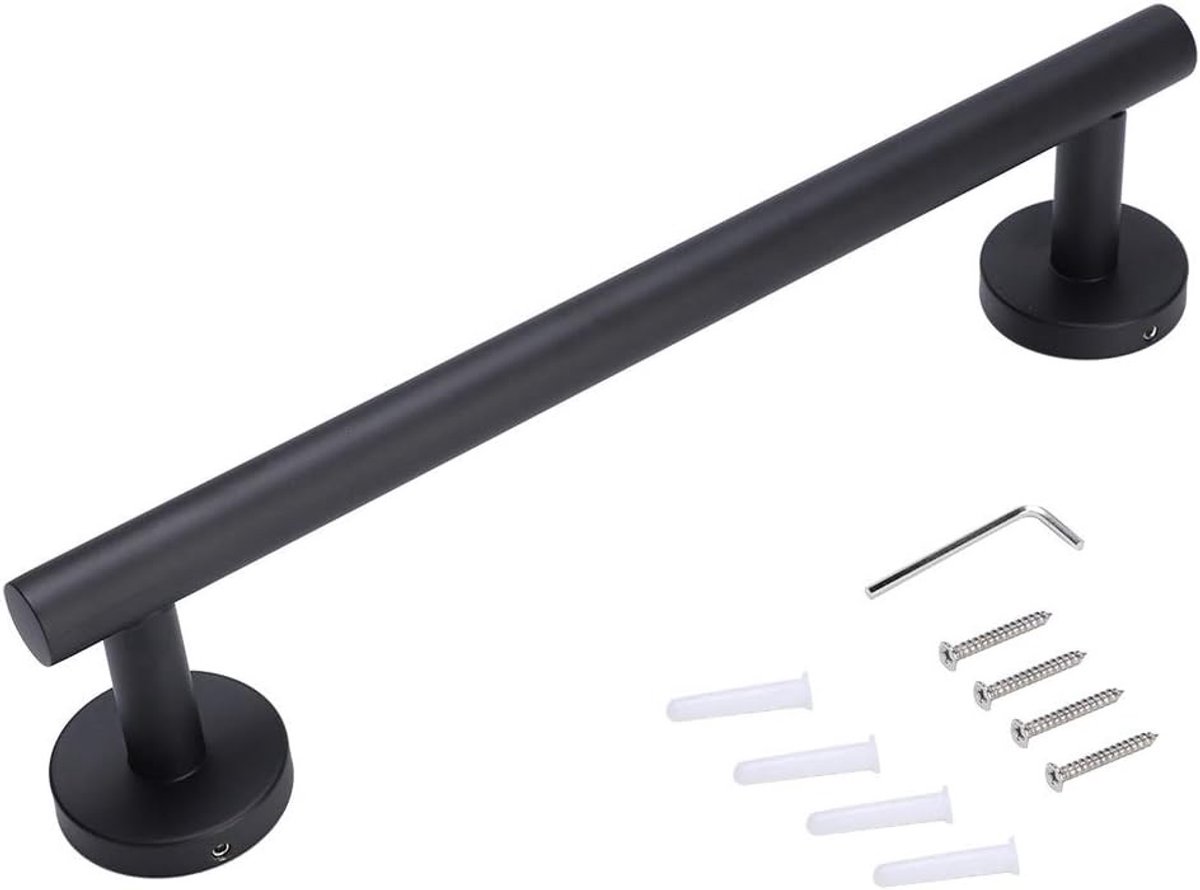 Handdoekrek van RVS in zwart geborsteld design voor badkamer, keuken en toilet - 30 cm opslagoplossing voor handdoeken en accessoires