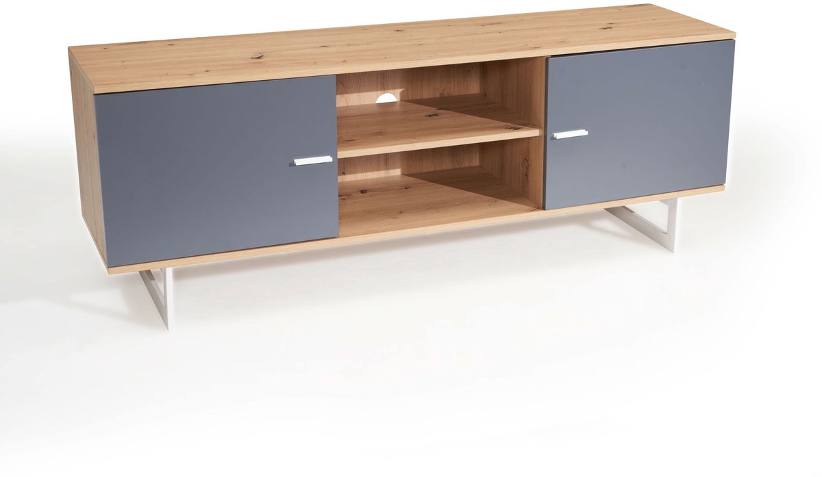 Ervesto Lowboard Tv-Meubel - Kast En Dressoir - Eiken Decor Grijs 150x55x40 Cm - Met Opbergruimte En Kabeldoorvoer