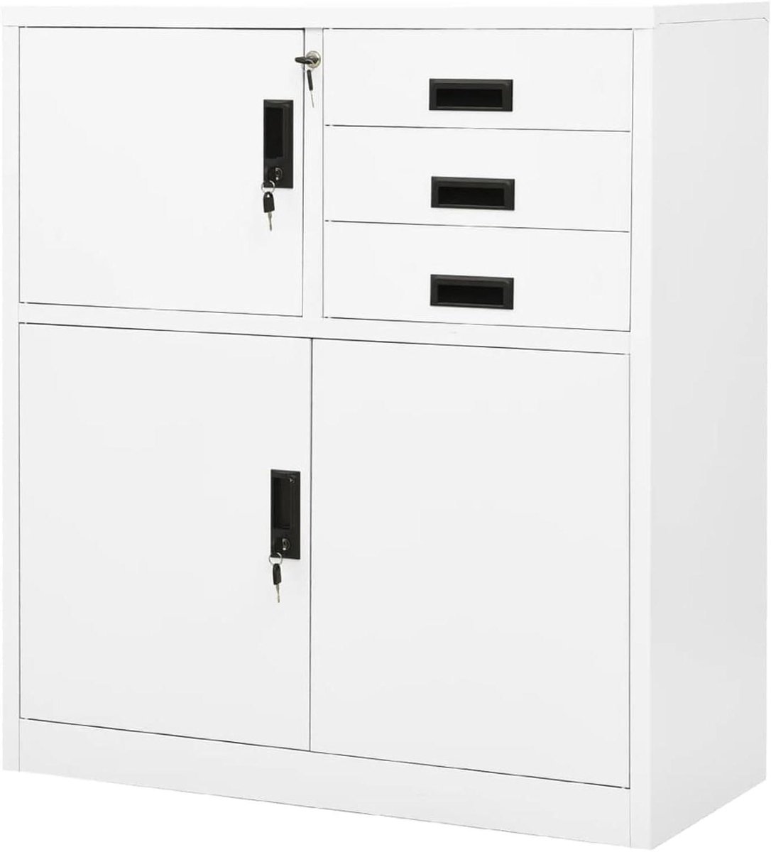 Archiefkast Met Laden - Opbergkast Kantoor - Documenten Opbergen - Verstelbare Leggers - 90x40x102cm - Wit