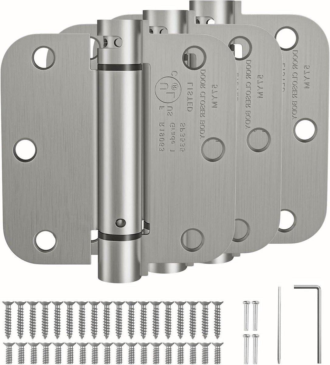 Zelfsluitende Scharnieren - Veerbelaste Deur - Automatisch Sluiten - Verstelbare Spanning - 35 Inch 3 Stuks - Geborsteld Nikkel