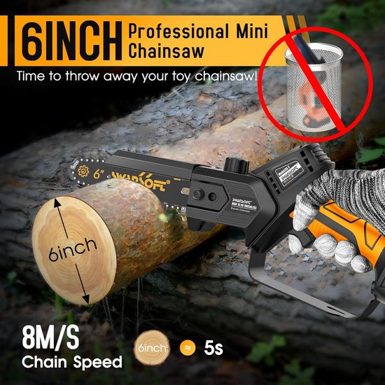 Professionele Mini Accu-Kettingzaag 6 Inch - Ideaal voor Houtsnijwerk, Fruit en Olijven van Merkloos	 — afbeelding 2