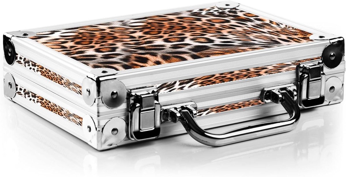 Dartkoffer Luxe - Opbergkoffer - Darts Opbergen - Aluminium Rand - 25x19x6 cm - Leopard