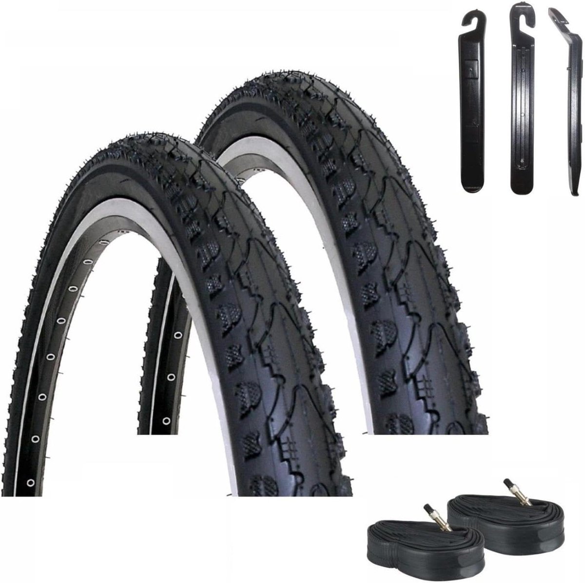 Fietsbanden Set - Banden Binnenbanden - Fiets Onderhoud - Inclusief Bandenlichters - 16 Inch - Zwart